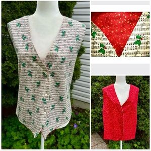 🎁🇨🇦Handcrafted reversible Xmas-music theme vest vintage,new suitable for gift